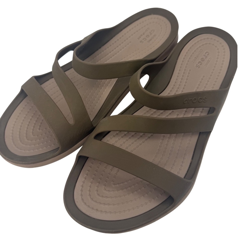 Crocs Swiftwater Strappy Sandals Brown and Tan Womens Size 8